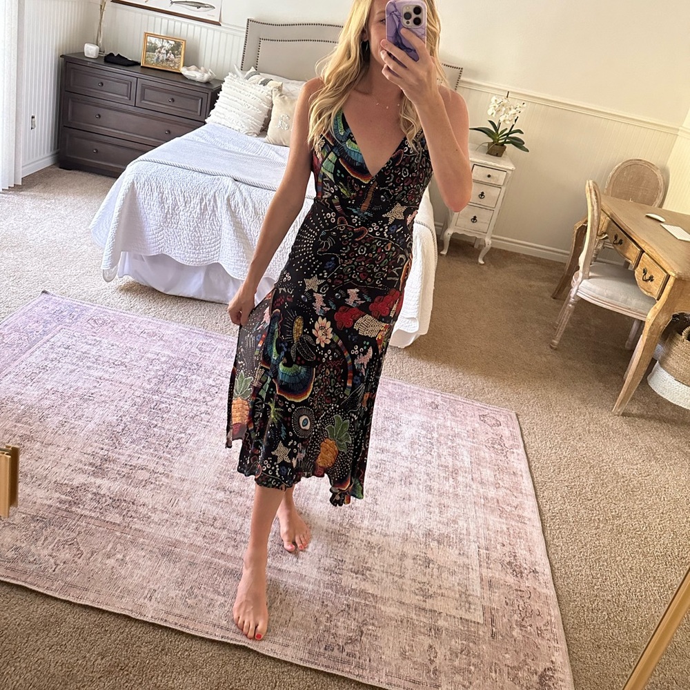 Farm Rio black multi color pattern dress